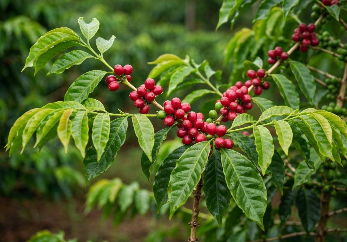 Cerejas de café numa lavoura de montanha do Sul de Minas