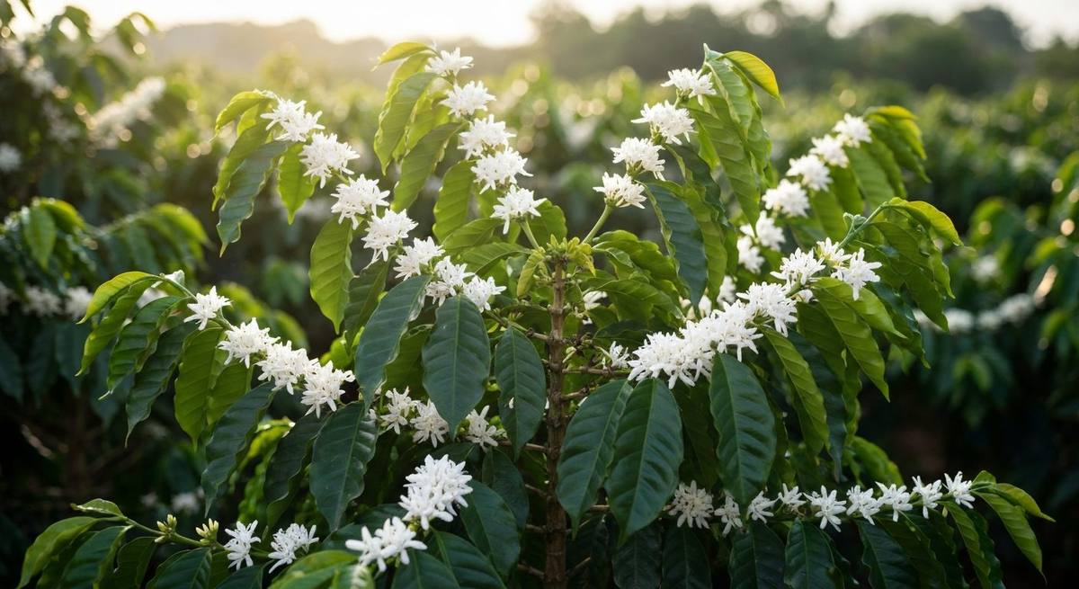 Lavoura de café saudável e bem cuidada nas montanhas do Sul de Minas